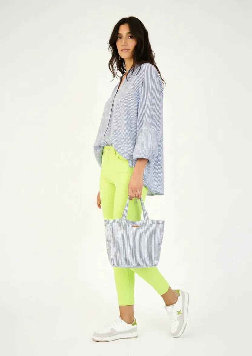 Lanidor Gestreifte Oversize Bluse Hellblau 100% Baumwolle