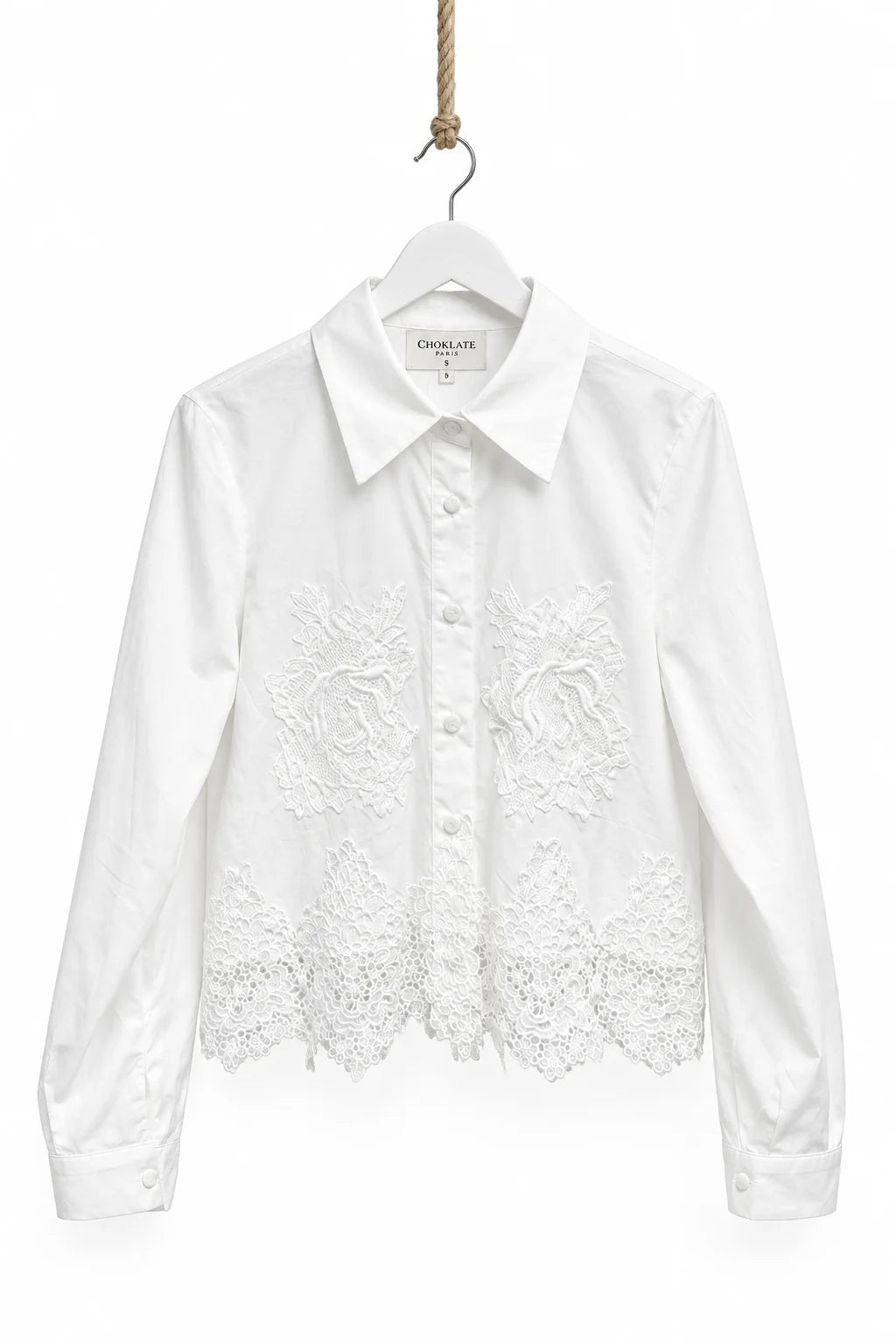 Choklate Paris kurze Baumwollbluse Apoline mit Spitze Weiß