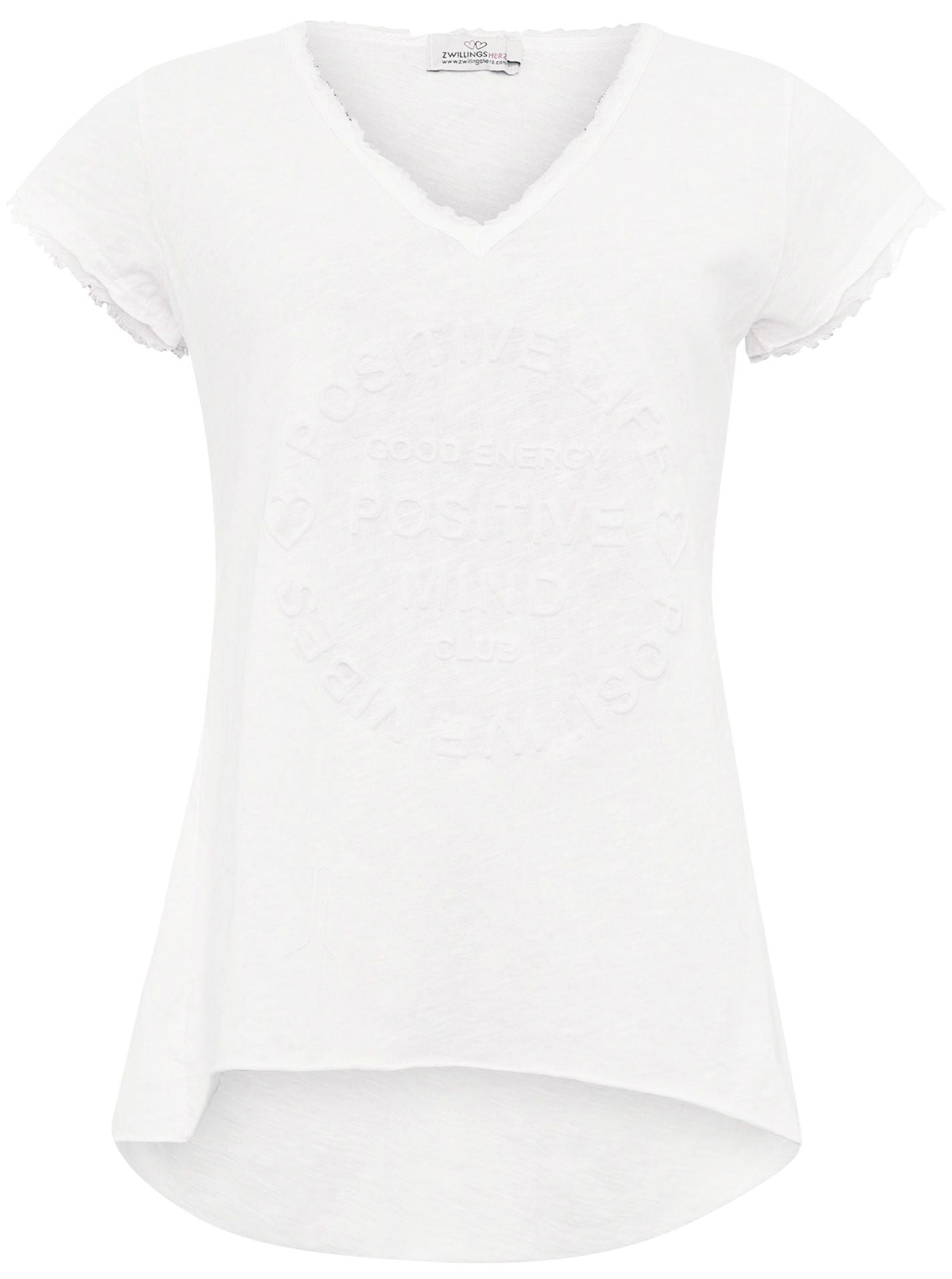 Zwillingsherz Shirt Tail - Positive Mind- 100% Baumwolle - Weiß