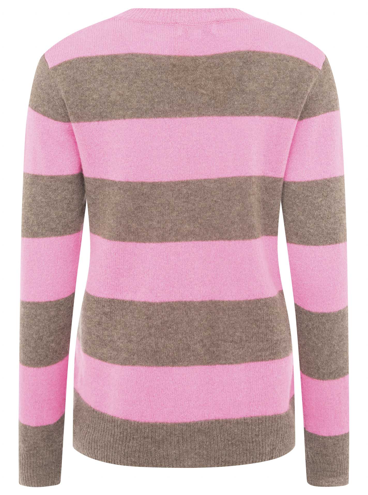 Zwillingsherz Kaschmir Pullover "Blockstreifen" 100% Kaschmir - Braun & Bubblegum-Pink
