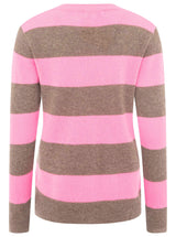 Zwillingsherz Kaschmir Pullover "Blockstreifen" 100% Kaschmir - Braun & Bubblegum-Pink