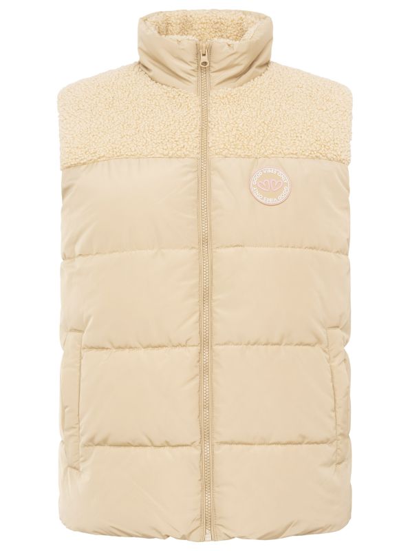 Zwillingsherz - Steppweste kurz "Good Vibes Only" - Beige