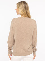 Zwillingsherz Pullover - 100% Kaschmir in Beige mit Hirsch in Creme
