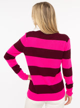 Neue Kollektion! Zwillingsherz Kaschmir Pullover "Blockstreifen" 100% Kaschmir - Neonpink & Bugunder