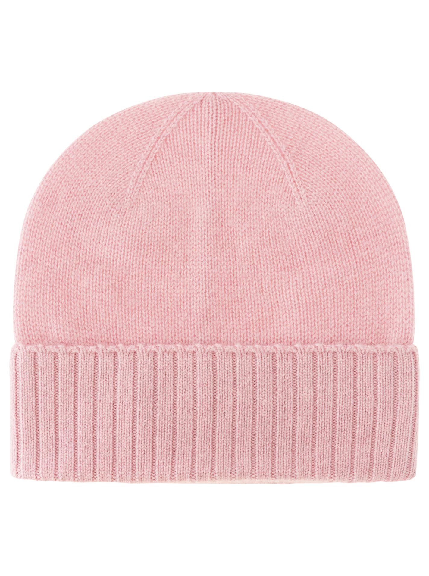 Zwillingsherz - 100% Cashmere-Mütze mit geripptem Umschlag - Altrosa