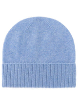 Zwillingsherz - 100% Cashmere-Mütze mit geripptem Umschlag - Hellblau