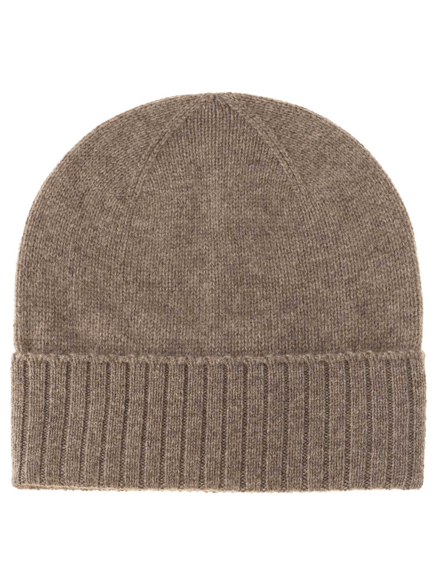 Zwillingsherz - 100% Cashmere-Mütze mit geripptem Umschlag - Taupe