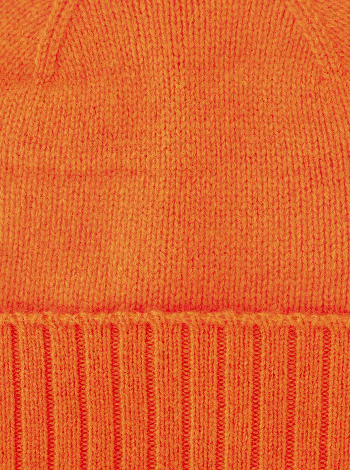 Zwillingsherz - 100% Cashmere-Mütze mit geripptem Umschlag - Orange