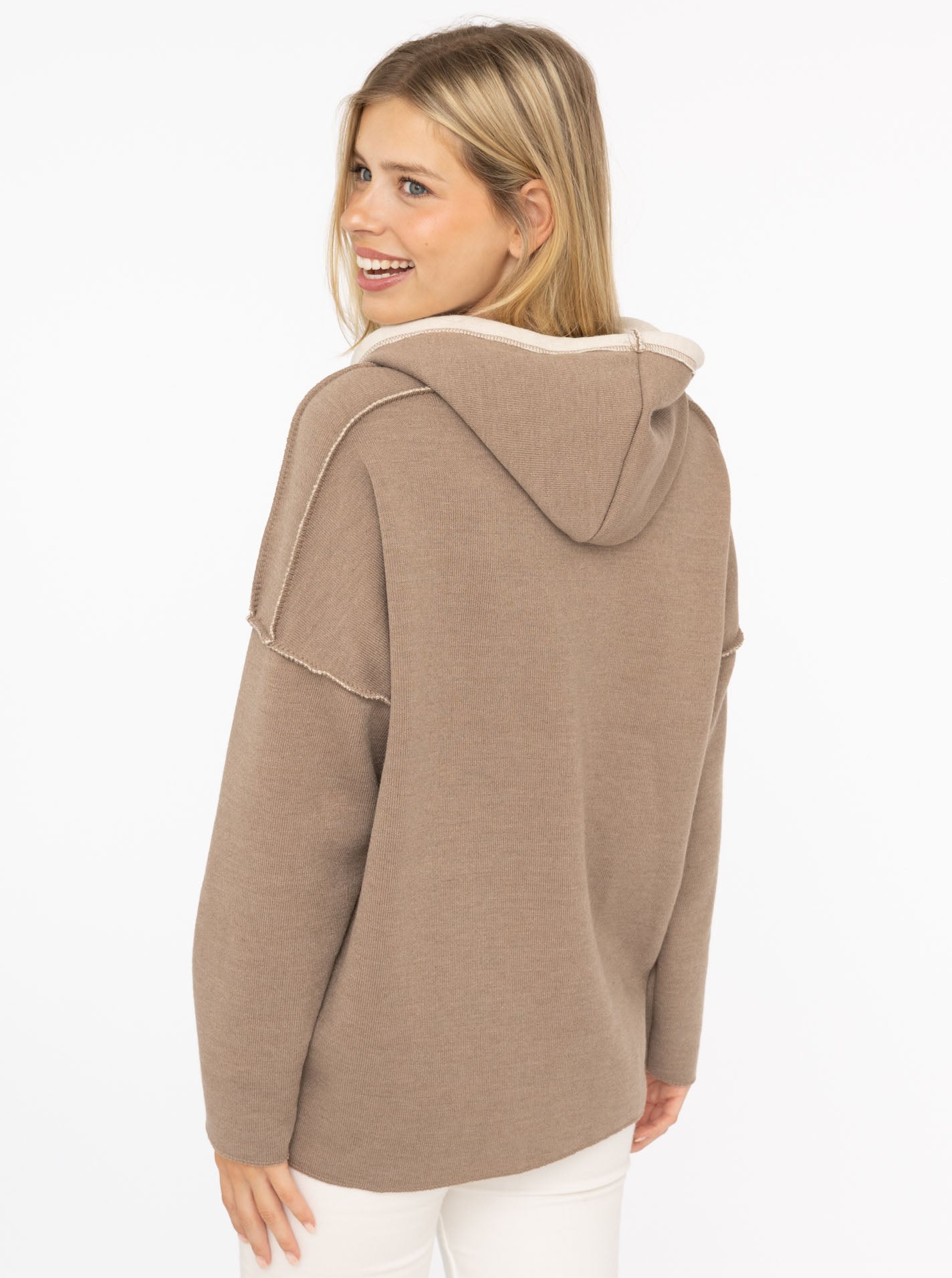 Zwillingsherz Double-Face-Hoodie " Positive Mind" Taupe | Damen Hoodie