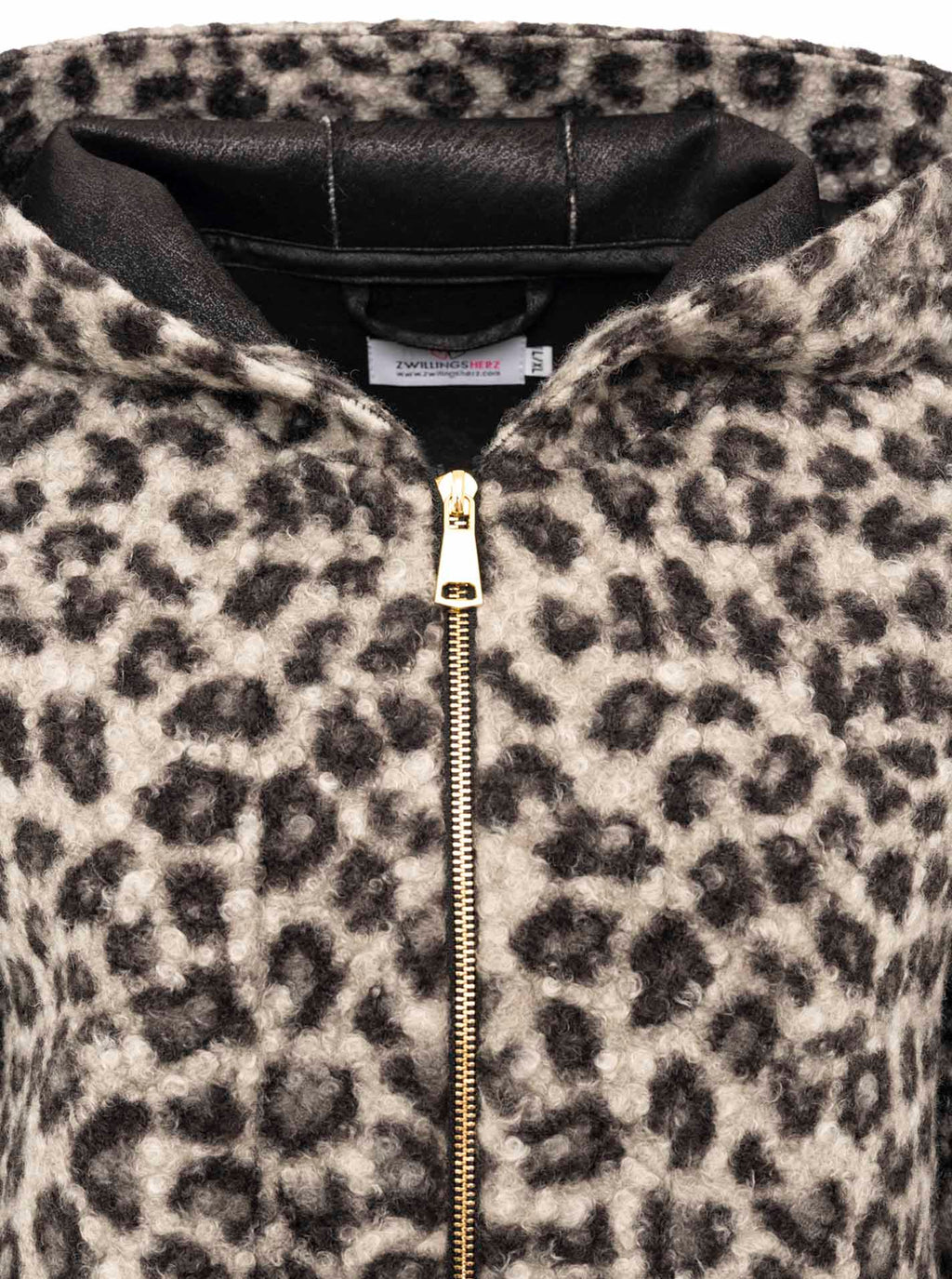 Zwillingsherz Teddy-Jacke "Leo" mit Leopardenmuster - Grau