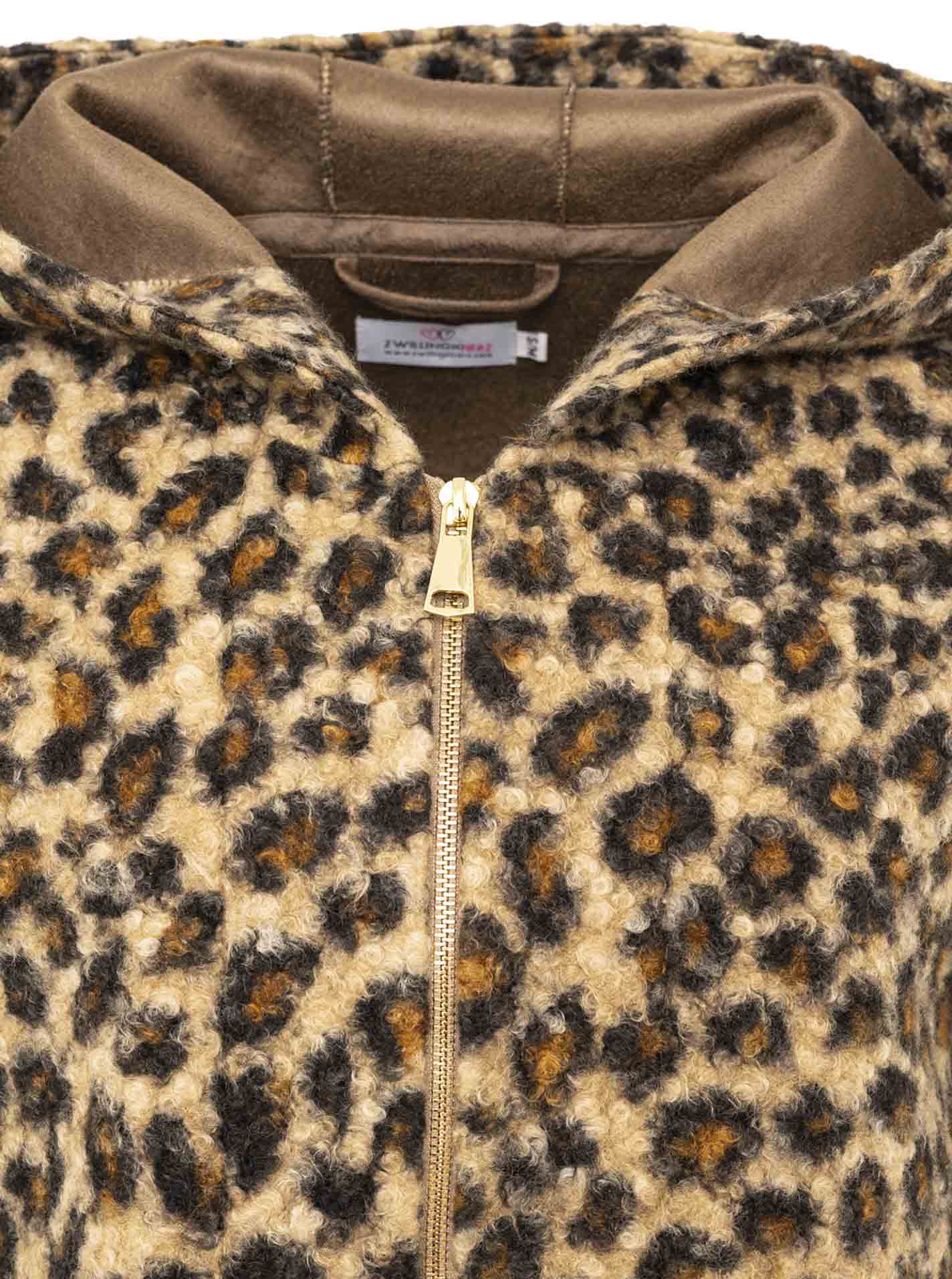 Zwillingsherz Teddy-Jacke "Leo" mit Leopardenmuster - Beige