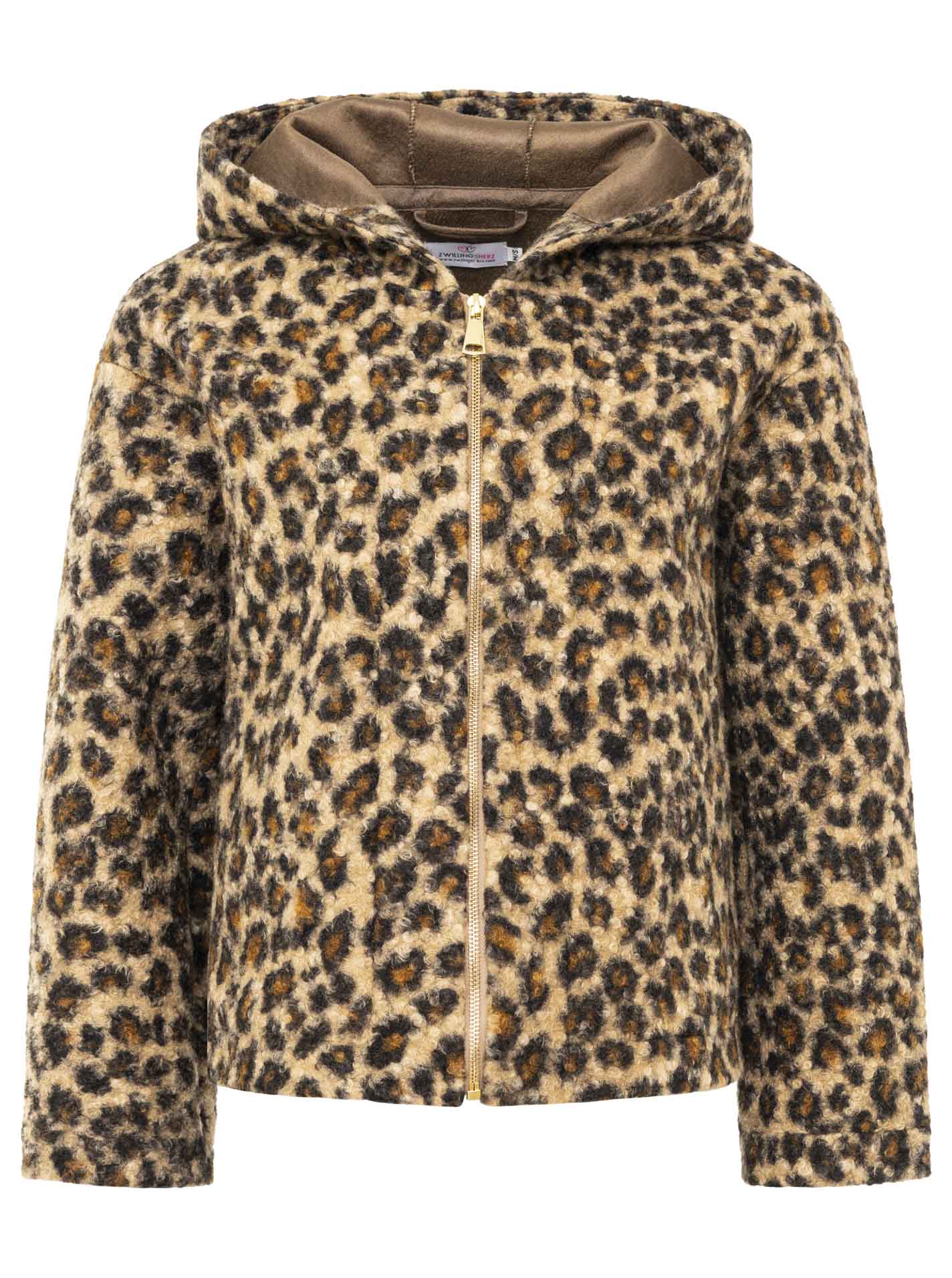 Zwillingsherz Teddy-Jacke "Leo" mit Leopardenmuster - Beige