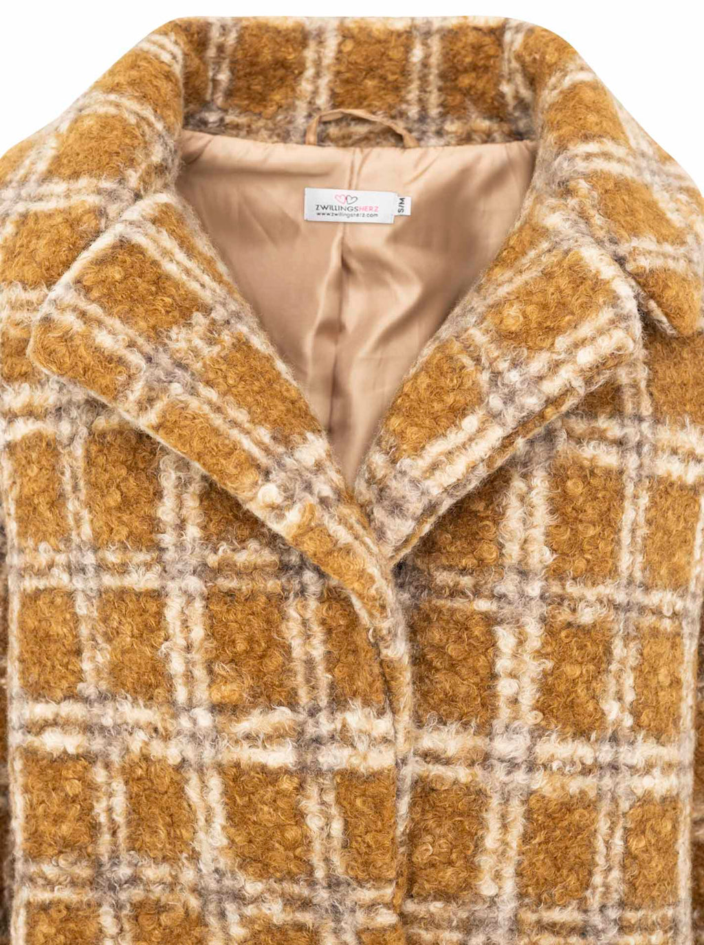 Zwillingsherz Oversize Jacke Karomuster Camel-Beige kariert