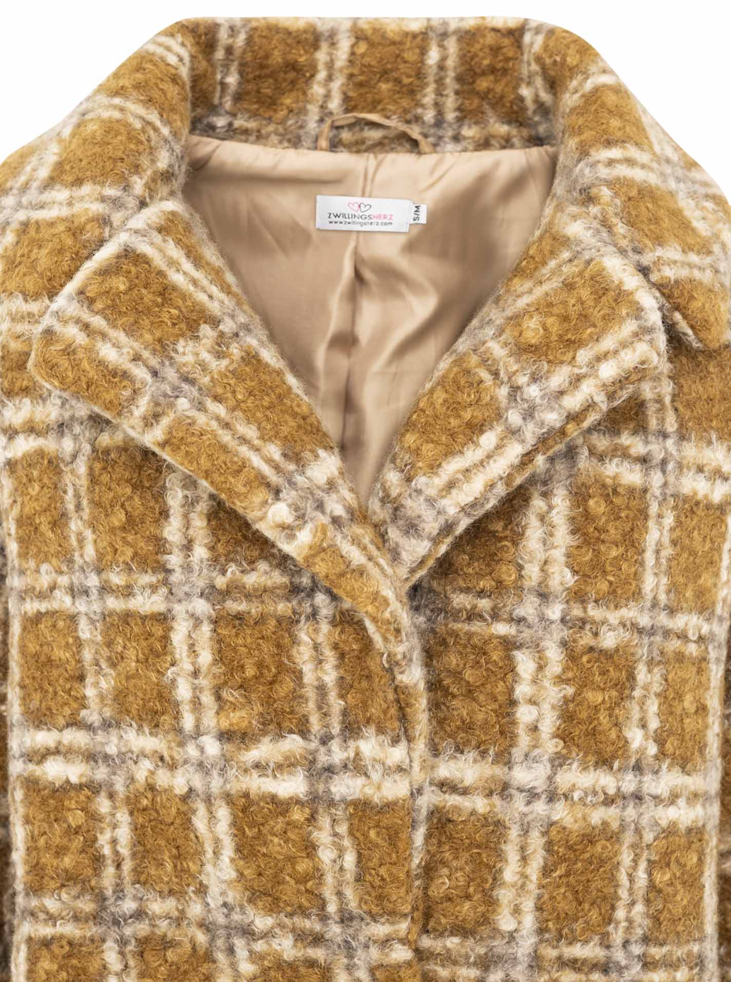 Zwillingsherz Oversize Jacke Karomuster Camel-Beige kariert