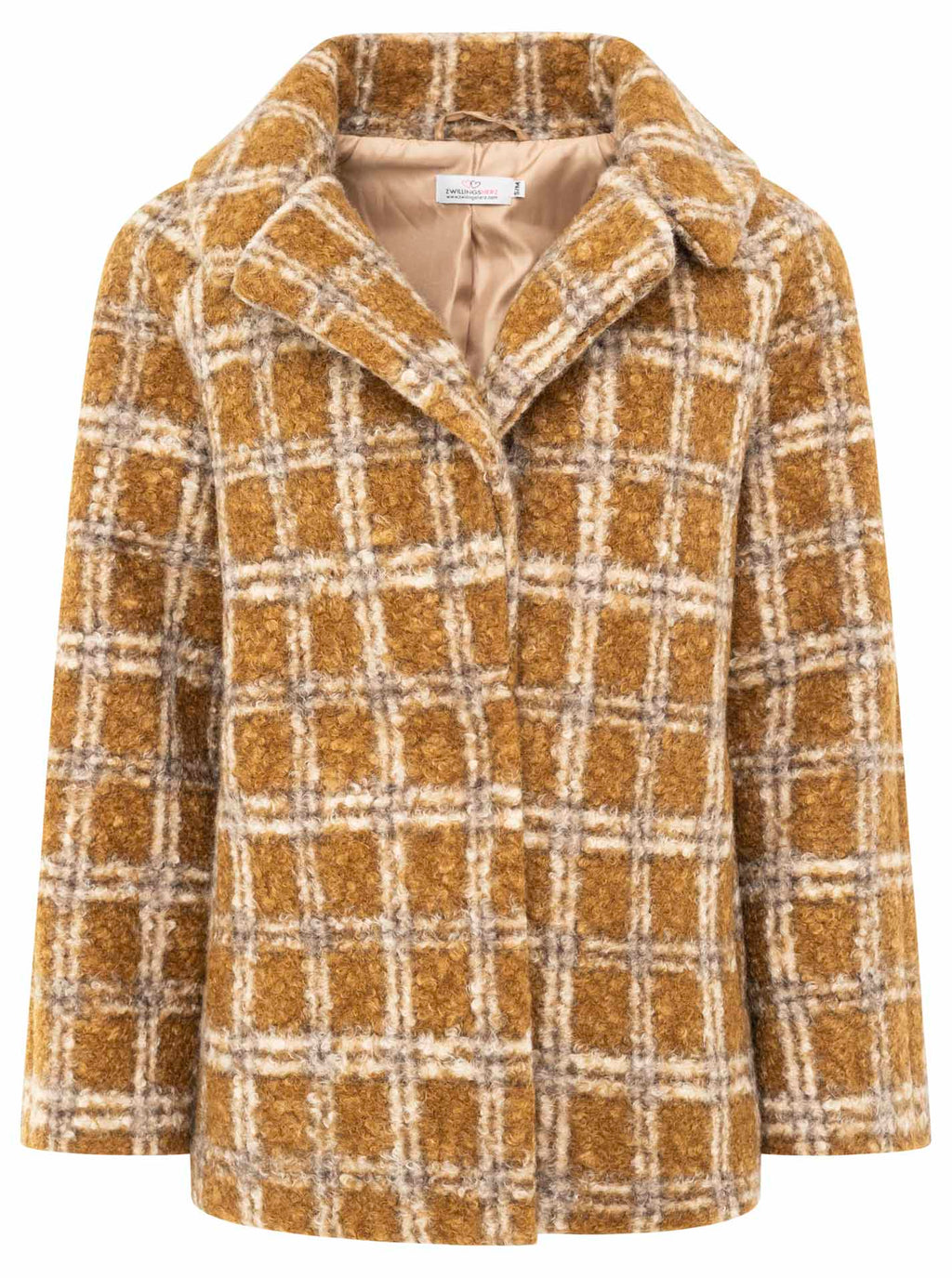 Zwillingsherz Oversize Jacke Karomuster Camel-Beige kariert