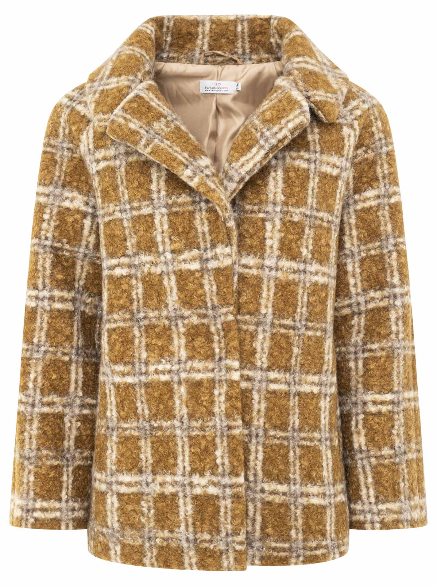 Zwillingsherz Oversize Jacke Karomuster Camel-Beige kariert