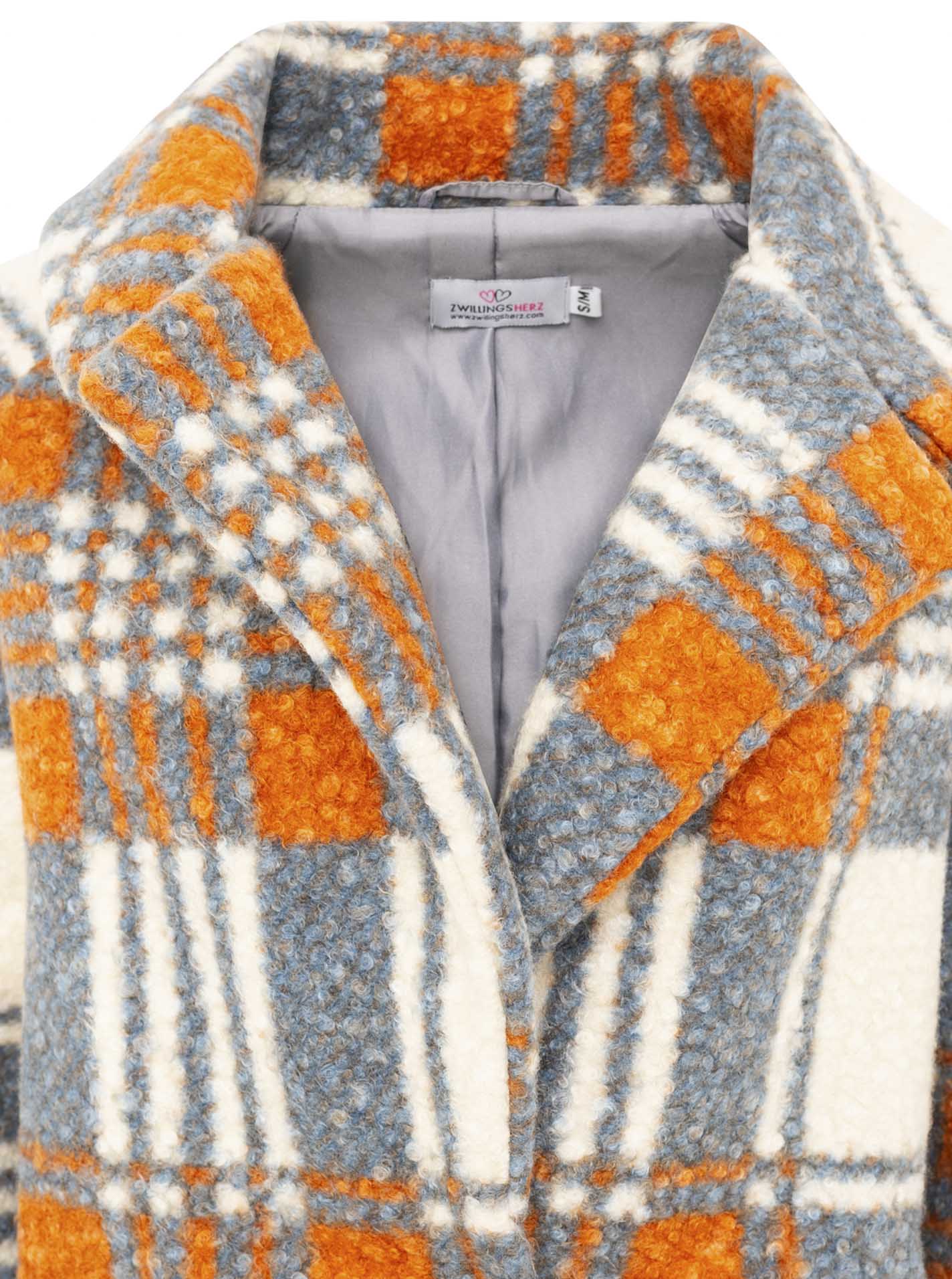 Zwillingsherz Oversize Jacke Karomuster Grau Orange