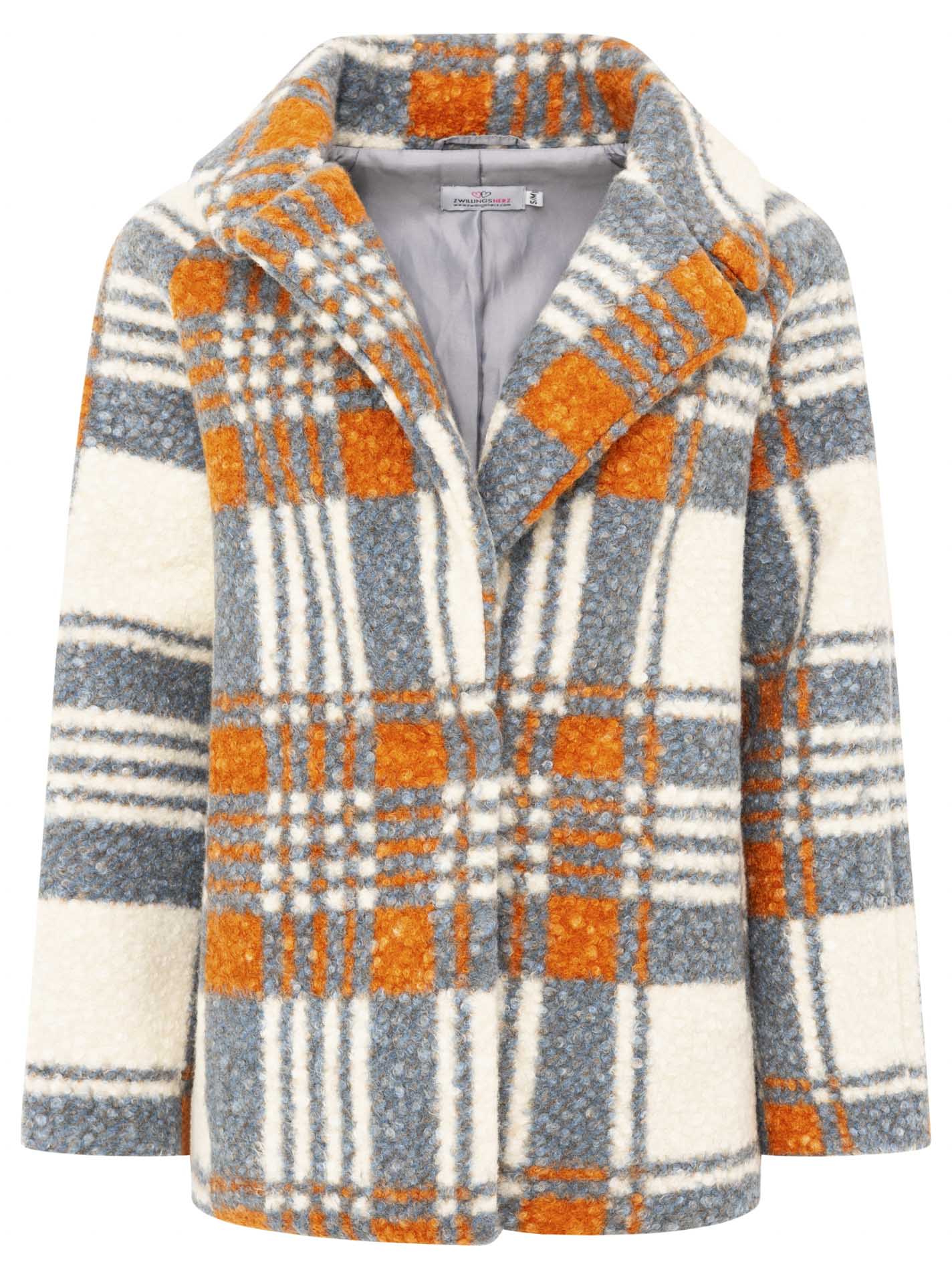Zwillingsherz Oversize Jacke Karomuster Grau Orange