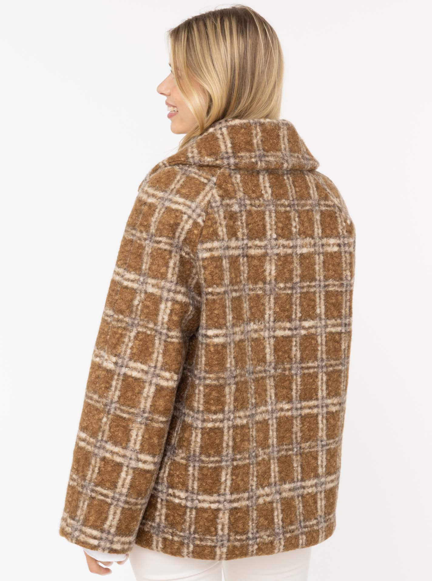 Zwillingsherz Oversize Jacke Karomuster Camel-Beige kariert