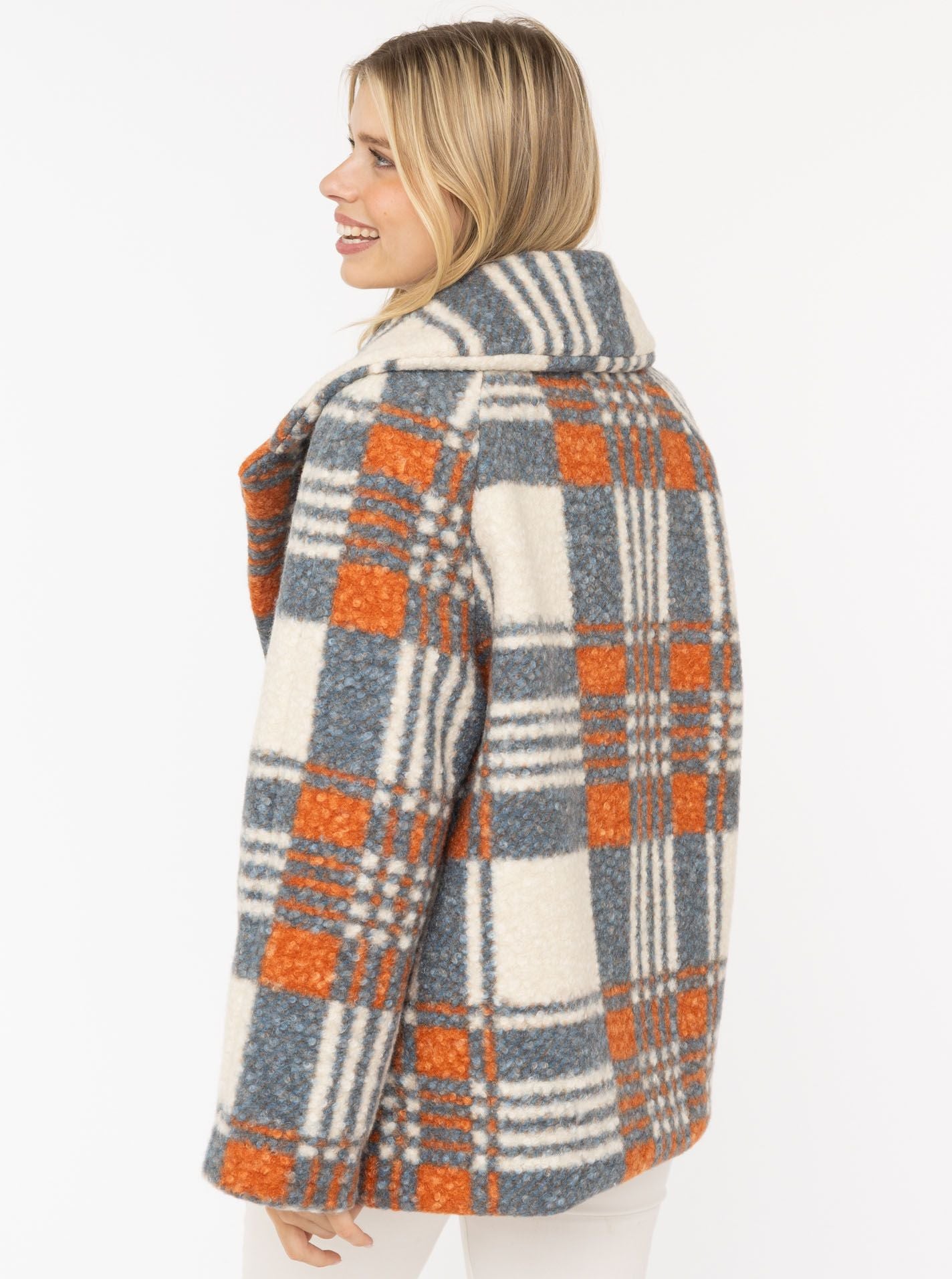 Zwillingsherz Oversize Jacke Karomuster Grau Orange