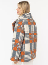 Zwillingsherz Oversize Jacke Karomuster Grau Orange