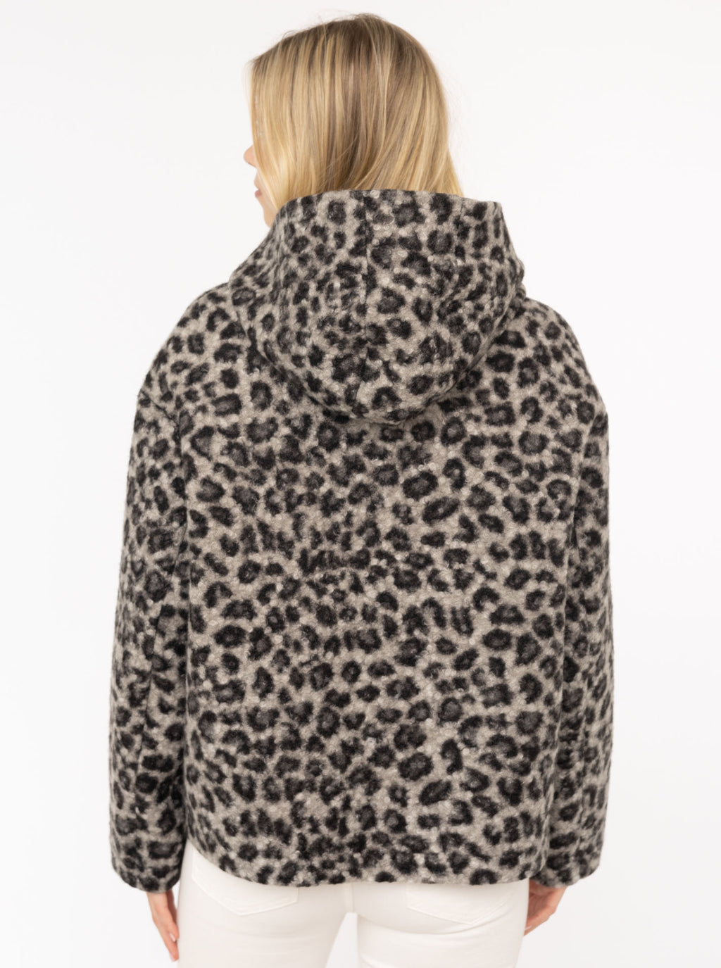 Zwillingsherz Teddy-Jacke "Leo" mit Leopardenmuster - Grau