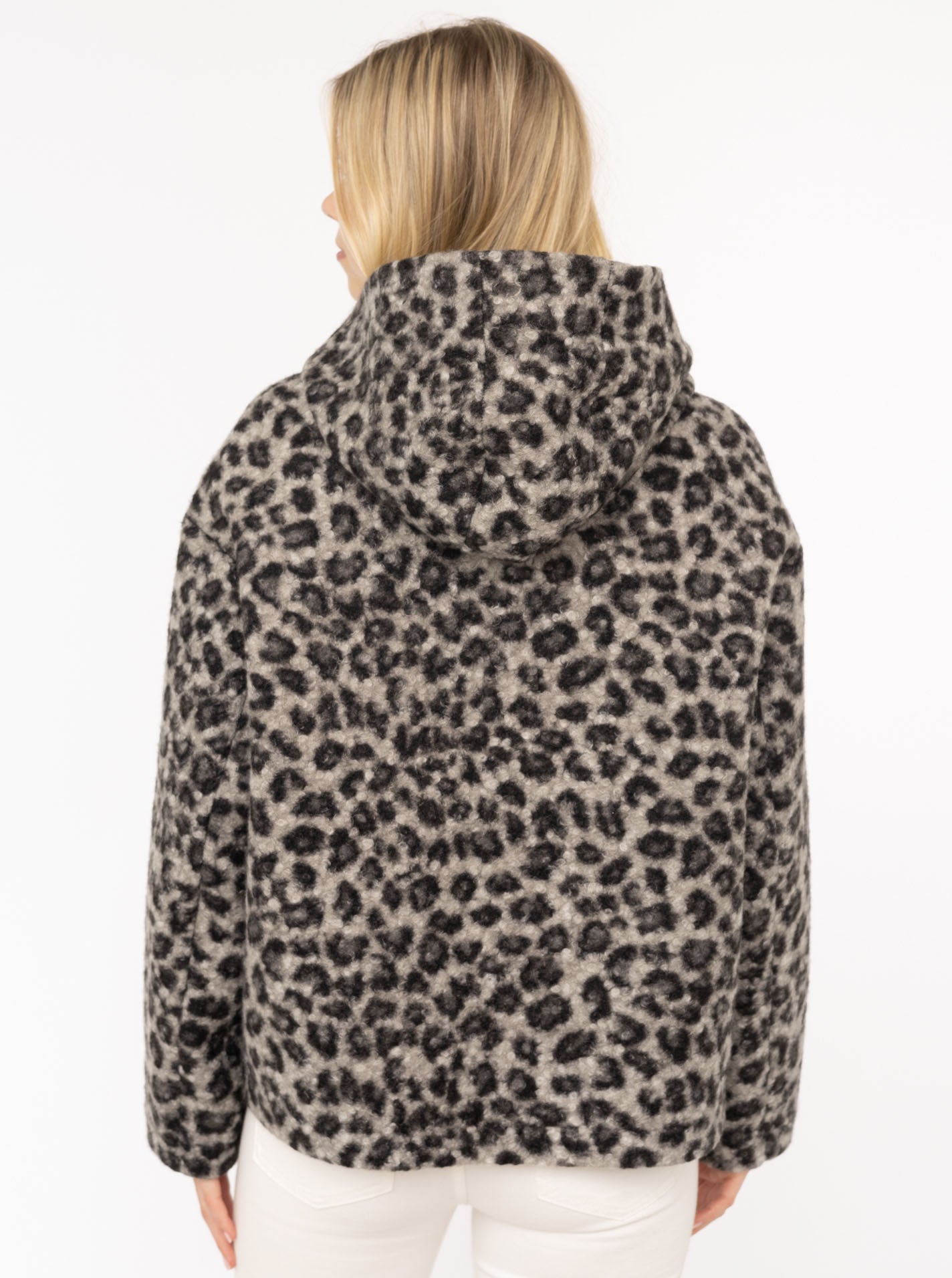 Zwillingsherz Teddy-Jacke "Leo" mit Leopardenmuster - Grau