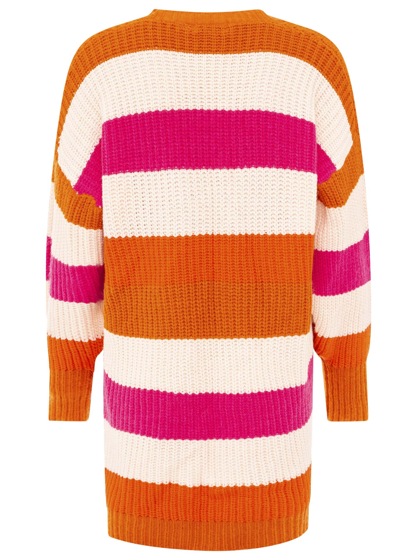 Zwillingsherz - Cardigan Grobstrick mit Streifen in Orange-Pink-Weiß - Viskosemischung