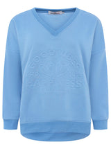 Zwillingsherz V-Neck Sweater "Happiness Vibes" in Blau