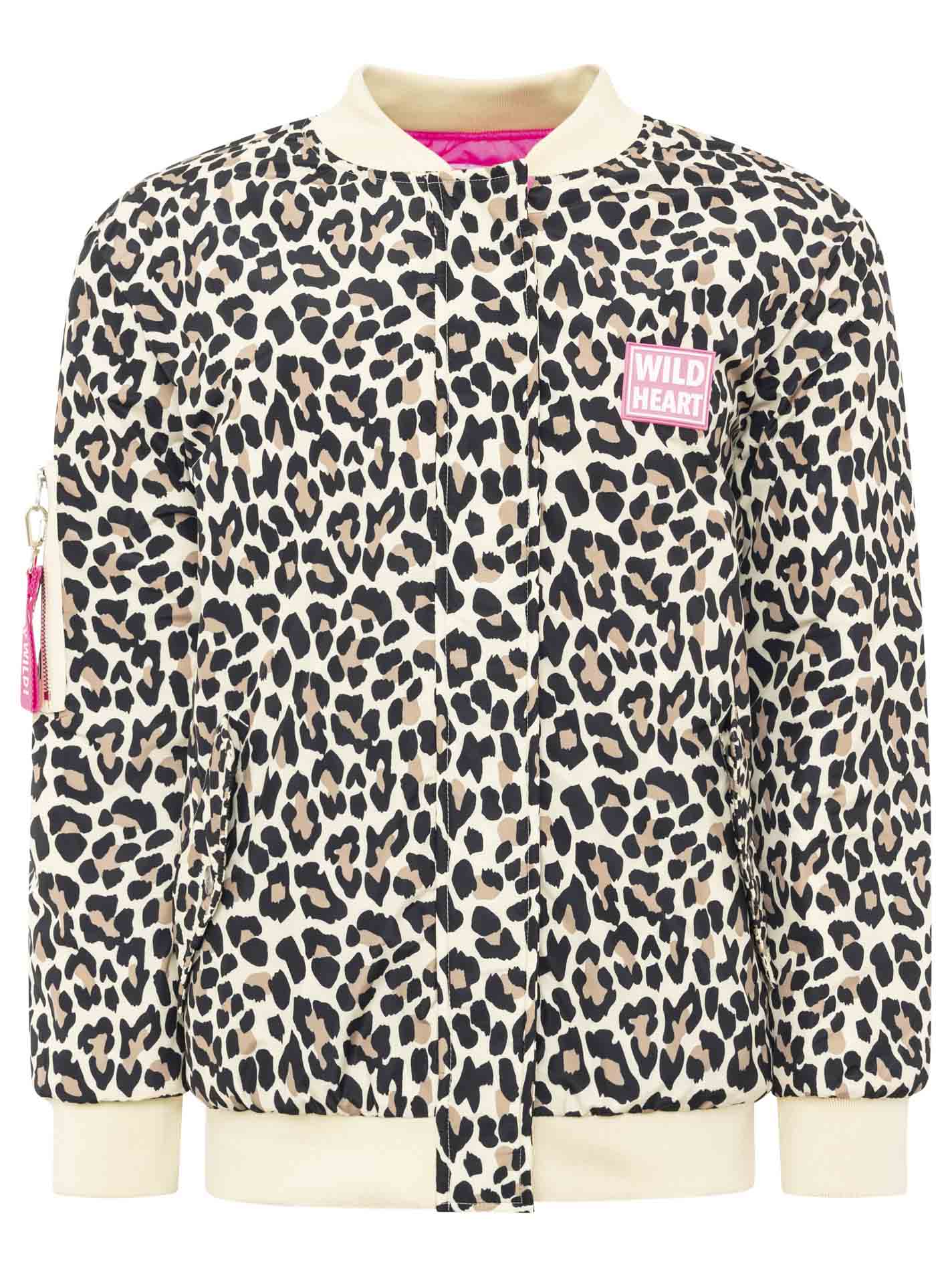 Zwillingsherz Bomberjacke "Wild Heart" Beige | Leo-Print Statement-Jacke