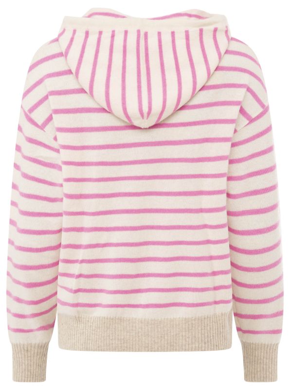 Zwillingsherz - 100% Kaschmir Hoodie "Stripes & Neon" in Pink-Weiß - Luxus-Hoodie mit Streifen