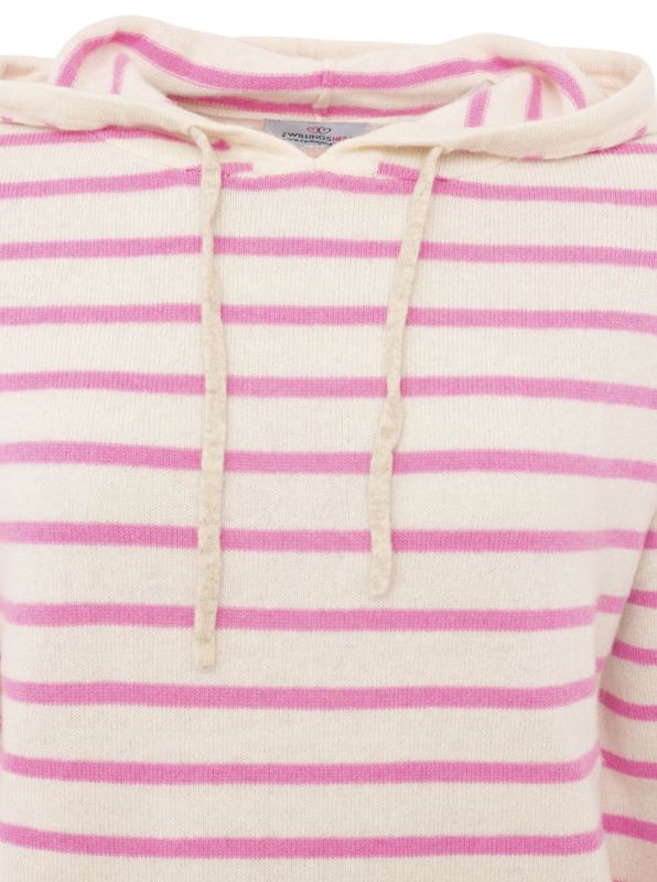 Zwillingsherz - 100% Kaschmir Hoodie "Stripes & Neon" in Pink-Weiß - Luxus-Hoodie mit Streifen