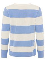 Zwillingsherz 100% Kaschmir Rundhalspullover Blockstreifen Hellblau Creme