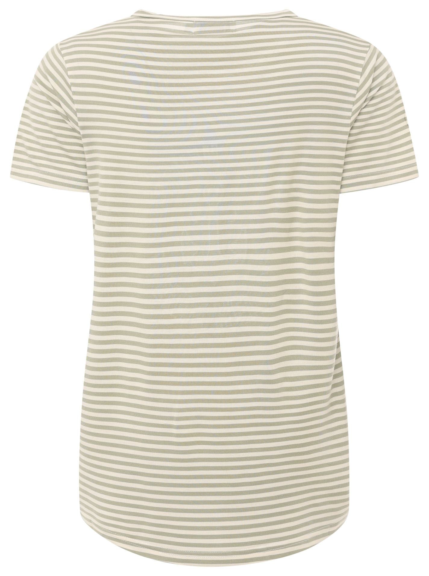 Zwillingsherz T-Shirt Streifen mit Zwillingsherz-Emblem Grün-Weiß | V-Ausschnitt