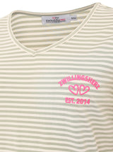 Zwillingsherz T-Shirt Streifen mit Zwillingsherz-Emblem Grün-Weiß | V-Ausschnitt