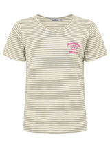 Zwillingsherz T-Shirt Streifen mit Zwillingsherz-Emblem Grün-Weiß | V-Ausschnitt