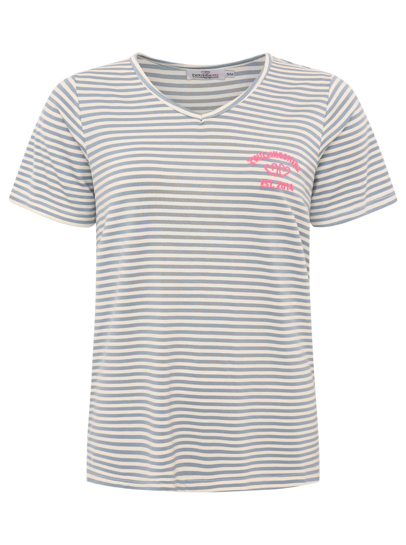 Zwillingsherz T-Shirt Streifen mit Zwillingsherz-Emblem Jeansblau-Weiß