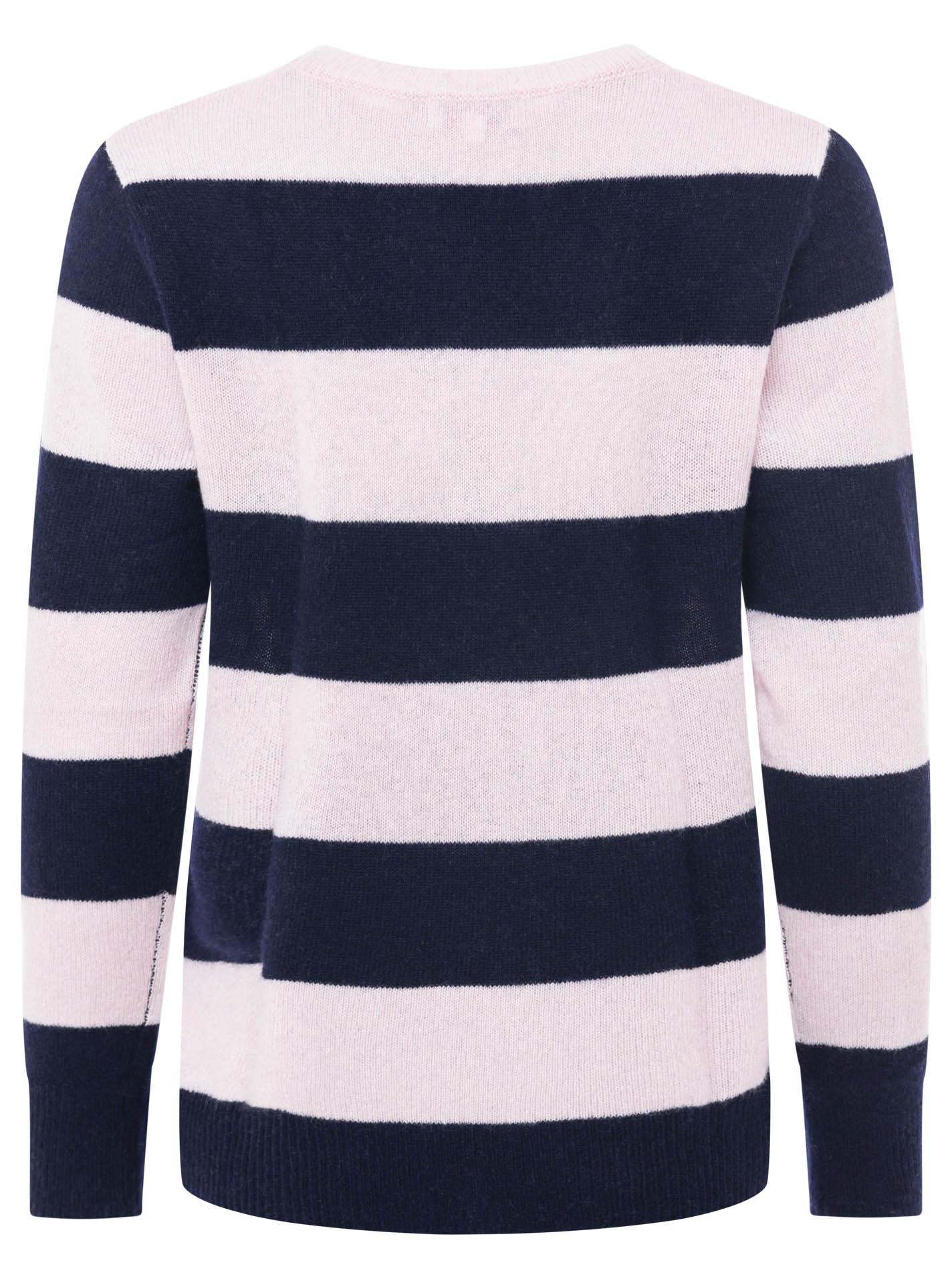 Zwillingsherz  100% Kaschmir Rundhalspullover "Blockstreifen" - Rosa Marineblau