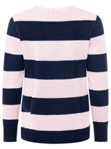 Zwillingsherz  100% Kaschmir Rundhalspullover "Blockstreifen" - Rosa Marineblau