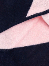 Zwillingsherz 100% Kaschmir Dreieckstuch Blockstreifen - Rosa/Marine-Blau