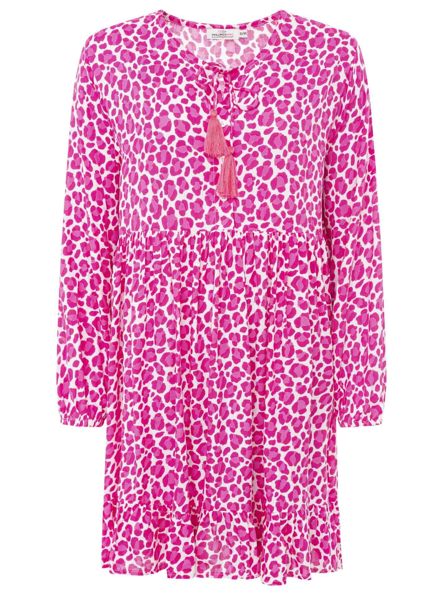 Zwillingsherz Kleid Leo Dream Viskose Pink Animalprint