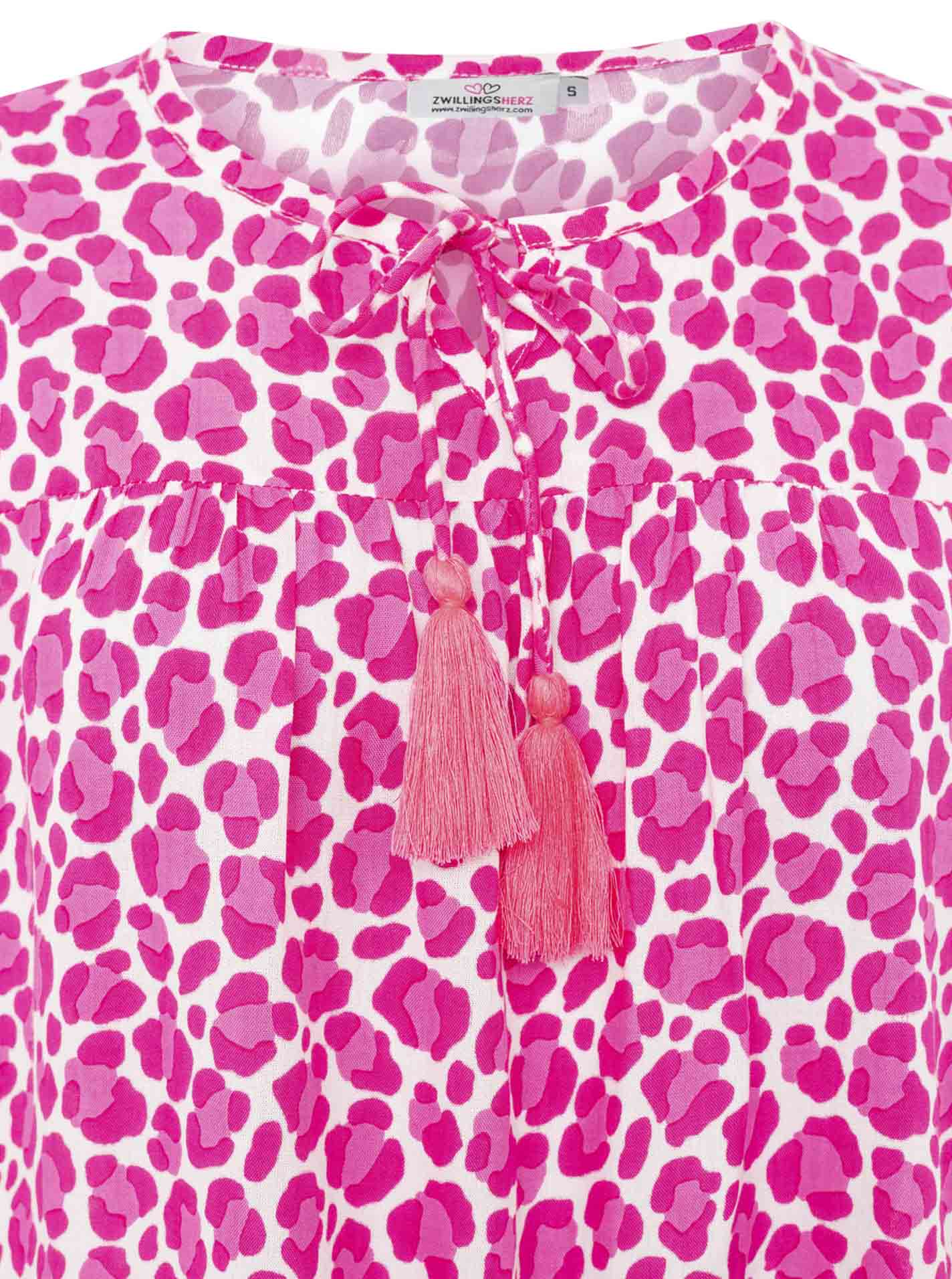 Zwillingsherz Bluse Classic Leo Pink Viskose Animalprint