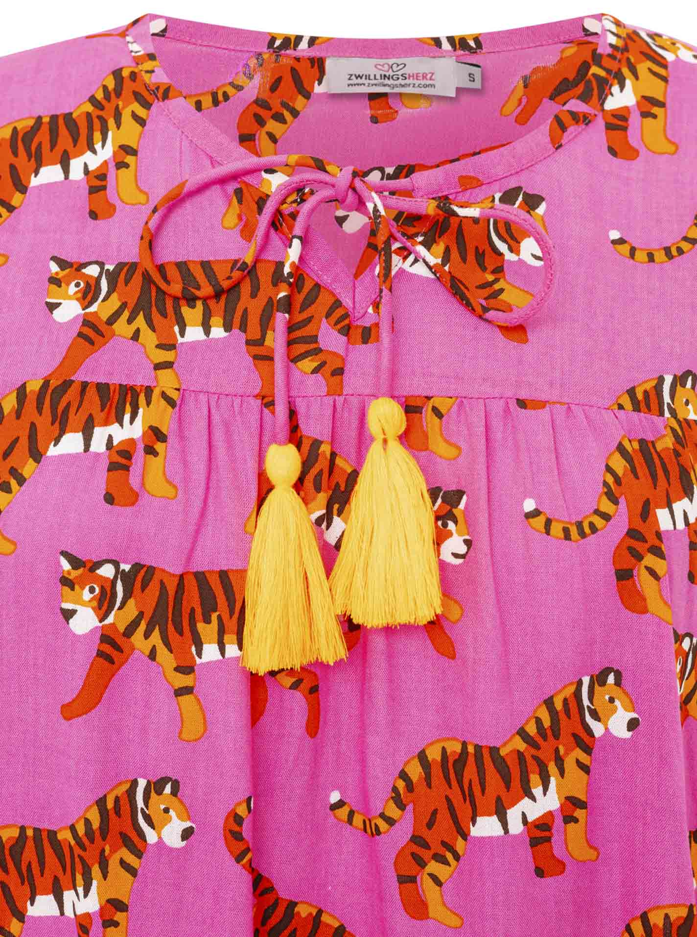 Zwillingsherz - Bluse "Trendy Tiger" in Pink - Animalprint mit Quasten