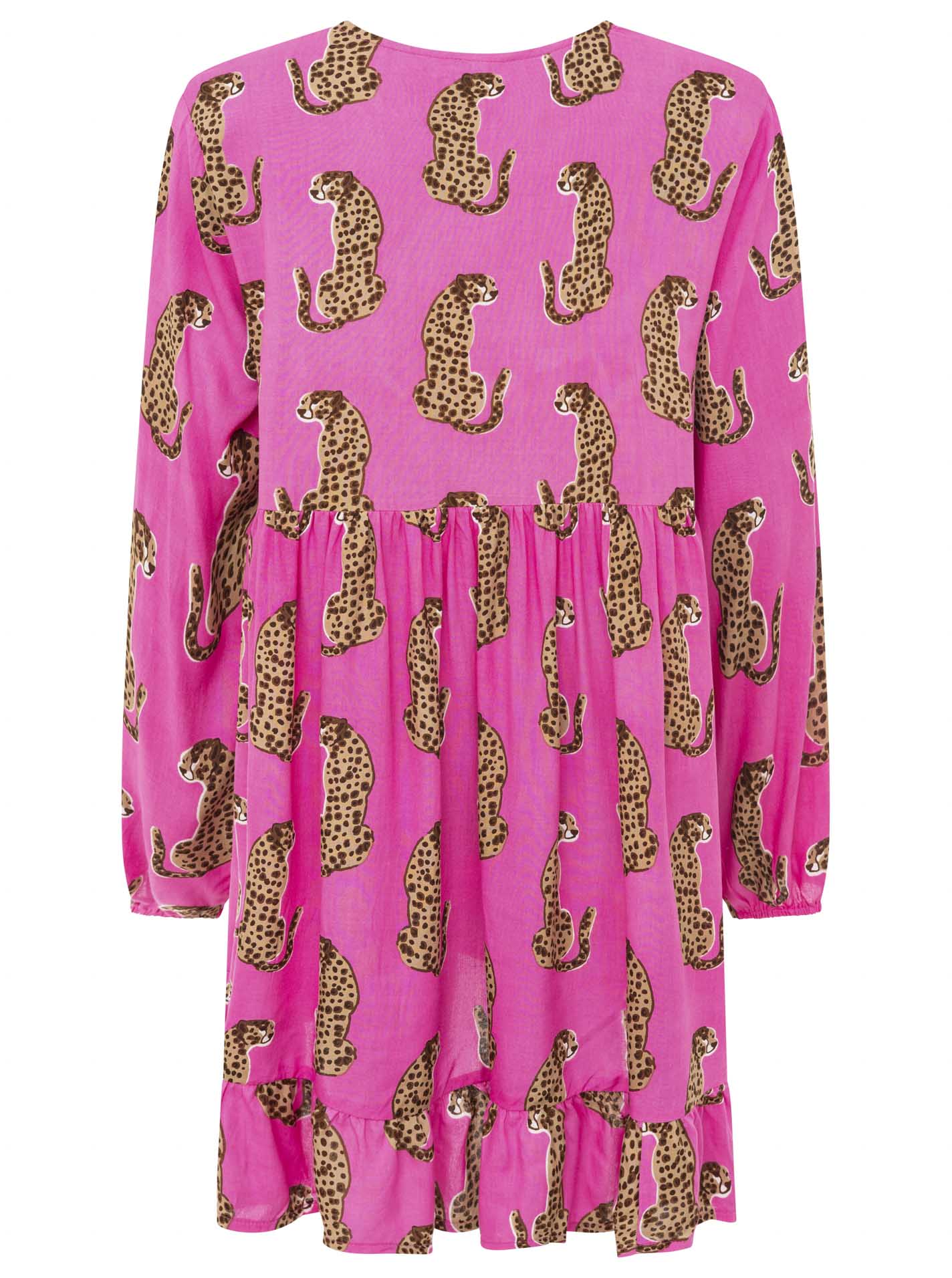 Zwillingsherz - Kleid "Lovely Leo" in Pink - Animalprint mit Knopfleiste