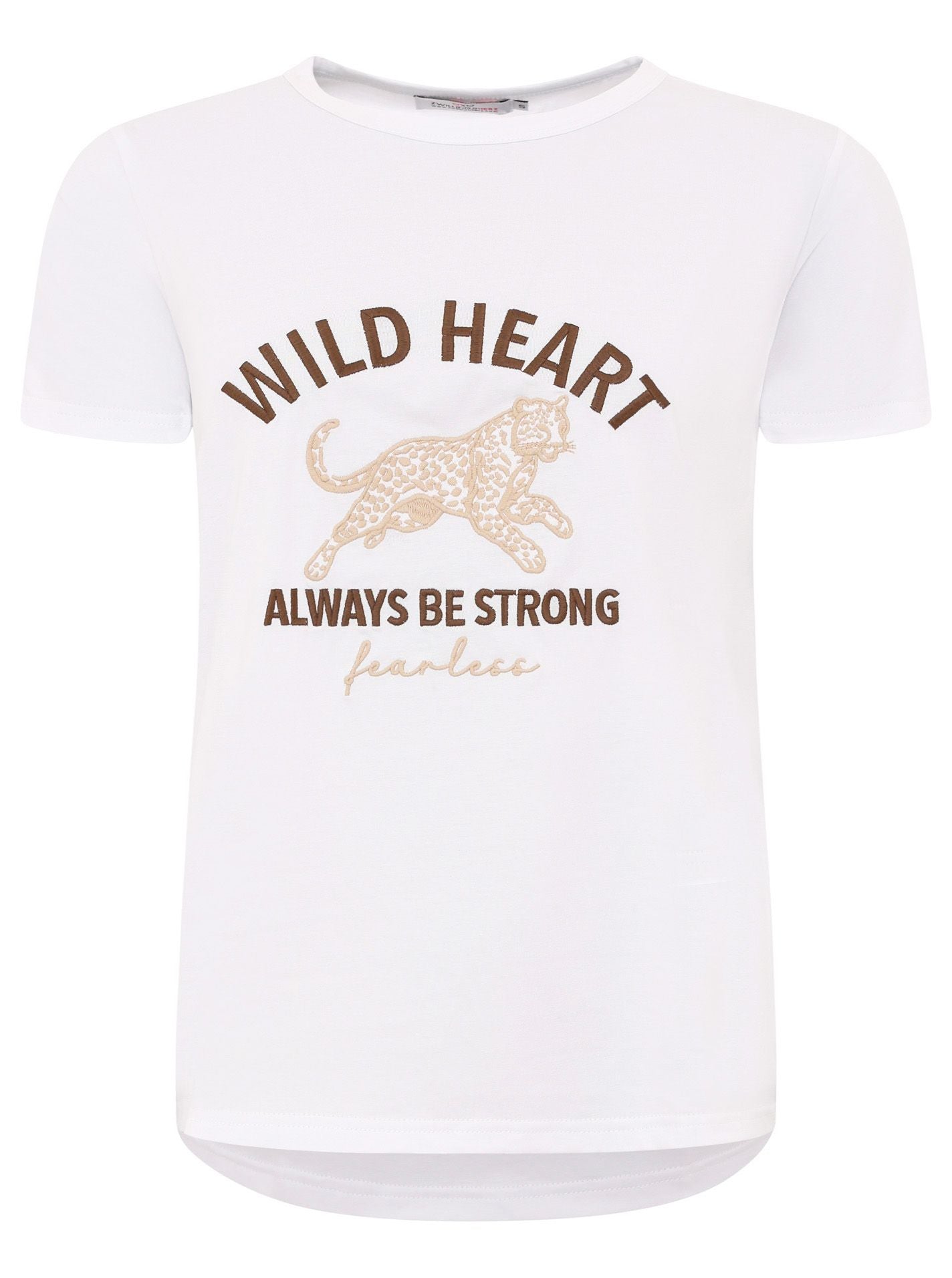 Zwillingsherz - T-Shirt "Wild Heart" in Weiß - Mit gesticktem Leoparden