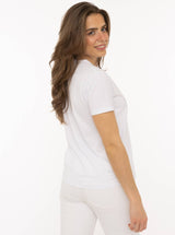 Zwillingsherz - T-Shirt "Always Believe" in Weiß - Mit Leoparden-Herzen