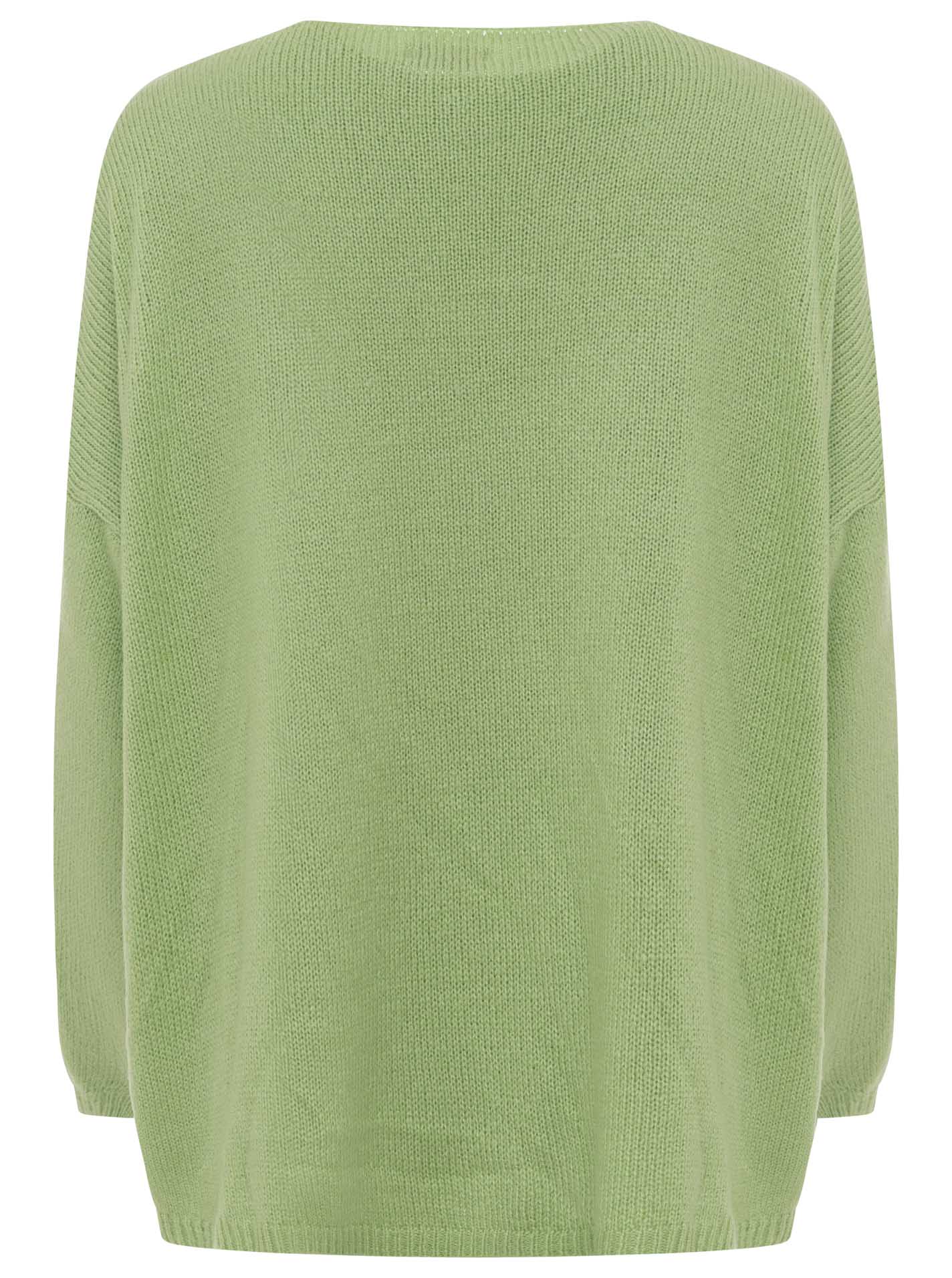 Zwillingsherz Pullover Wollmix "Großes Herz" Grün | V-Ausschnitt