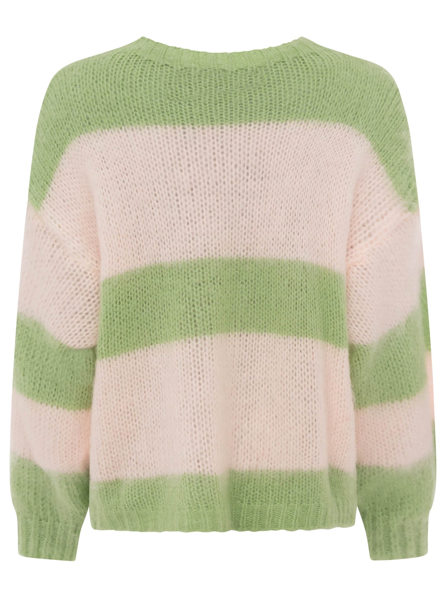 Zwillingsherz Pullover Wollmix "Blockstreifen" - Rosa & Grün | Streifendesign