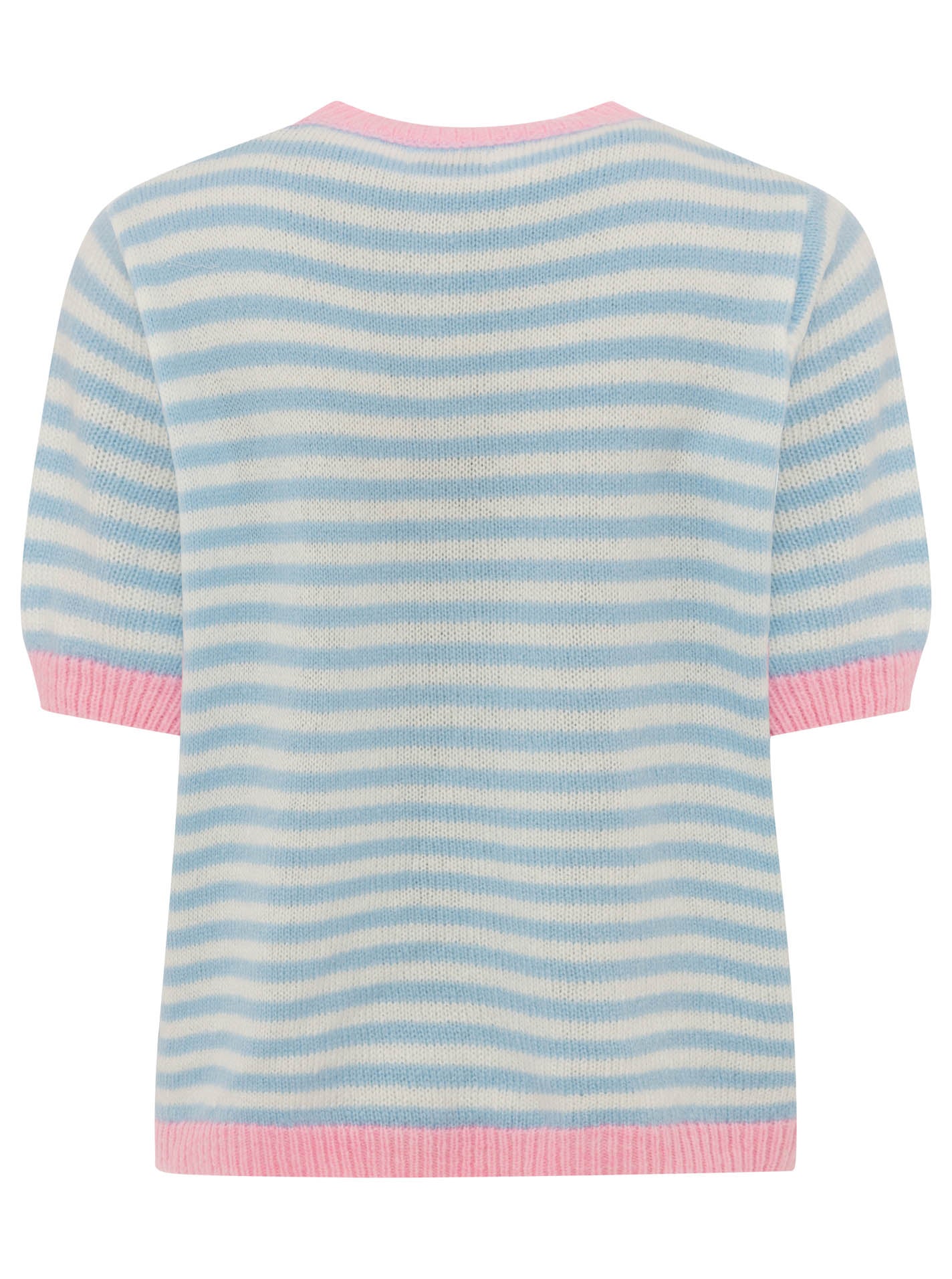 Zwillingsherz Kurzarm Pullover Wollmix "Amore" Hellblau - Streifenmuster mit Pink