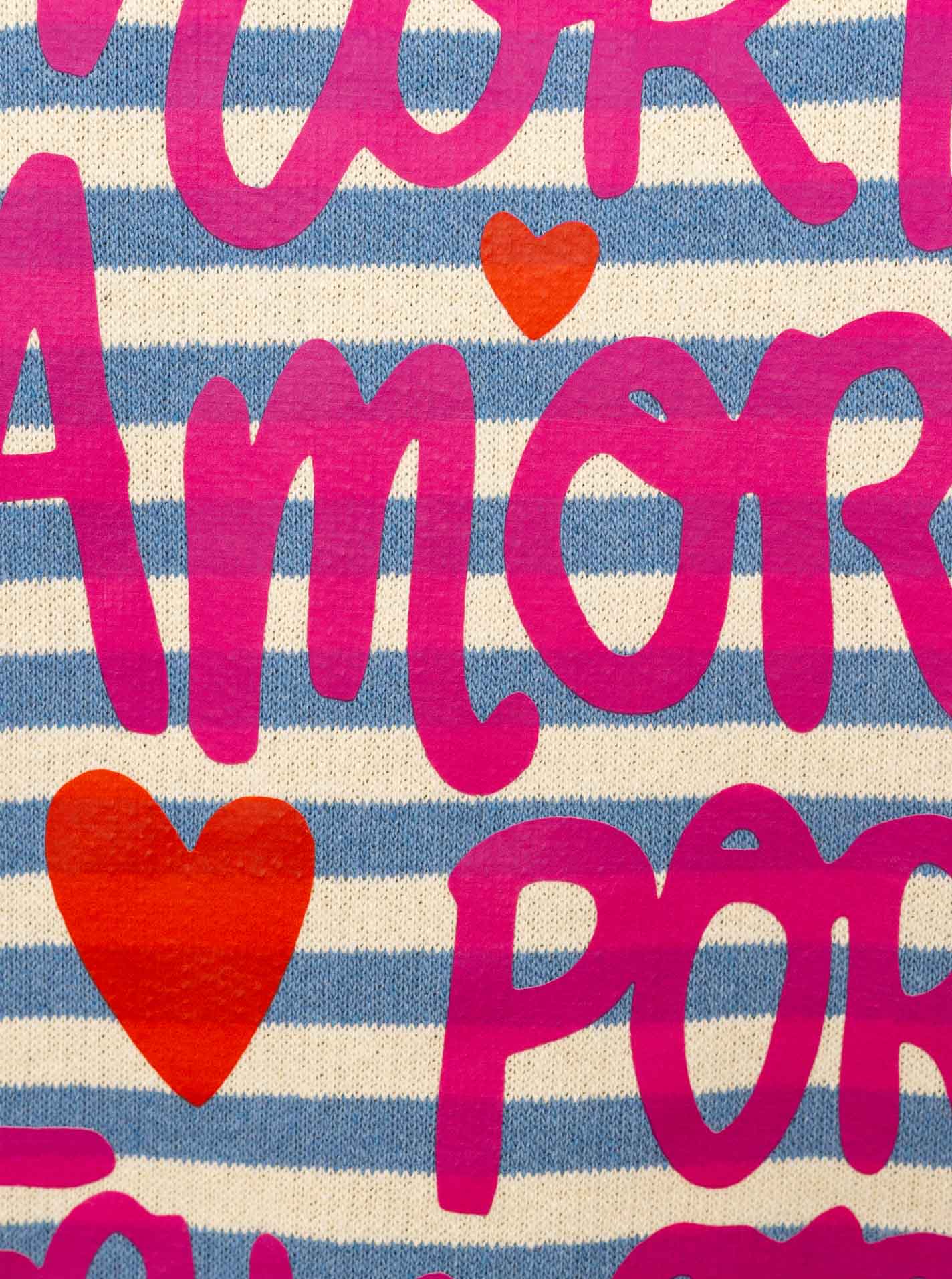 Zwillingsherz Shirt 3/4 Arm Streifen BW "More Amore" Jeansblau Statement